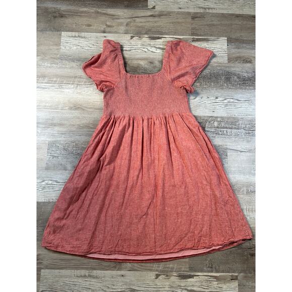 Madewell Smocked Linen-Blend Puff Sleeve Midi Dress - Size 2X - Picture 5 of 8